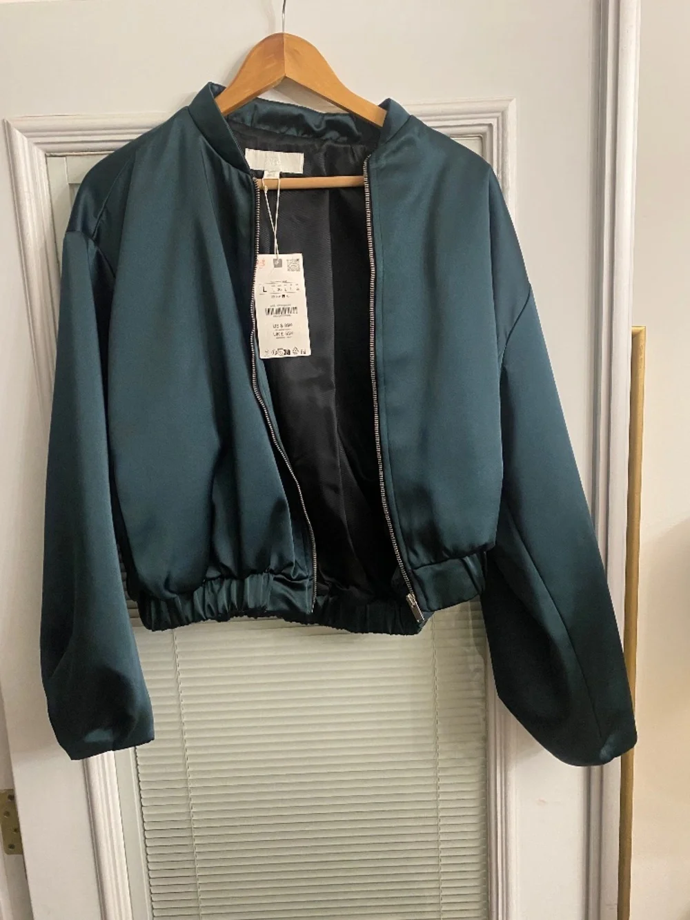 Zara Green Satin Bomber Jacket - Picture 1 of 2